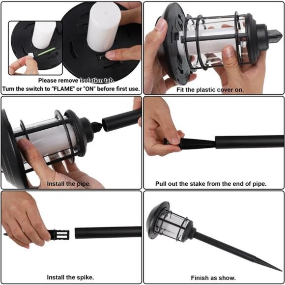 Dynaming 6 Pack Solar Flame Torch Lights Outdoor, Dual Use Flickering Purple - Picture 4 of 7